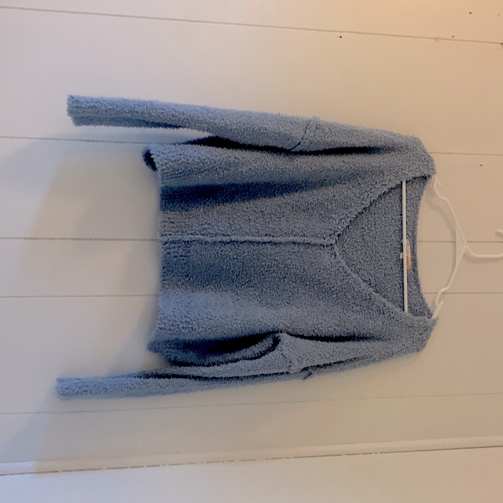 Size medium light blue V neck fuzzy sweater